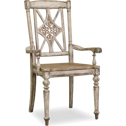 001 SI-1748611 | Primary Silo | Chatelet Fretback Arm Chair (Set of 2) by Hooker Furniture in caramel froth, paris vintage. Made from hardwoods in a traditional style.