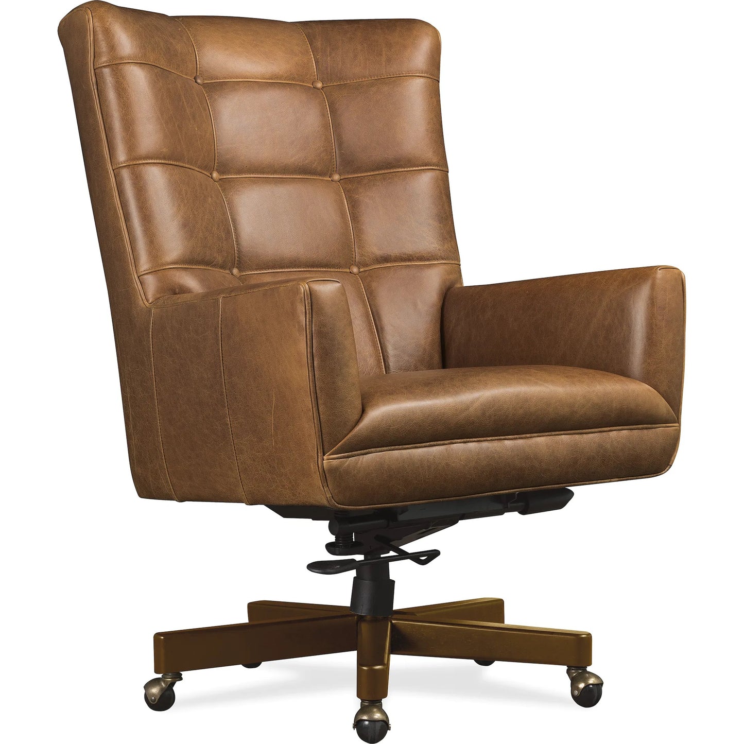 001 SI-2458613 | Primary Silo | Nico Executive Chair by Hooker Furniture in jala whiskey and dark wood. Made from leather in a traditional style.