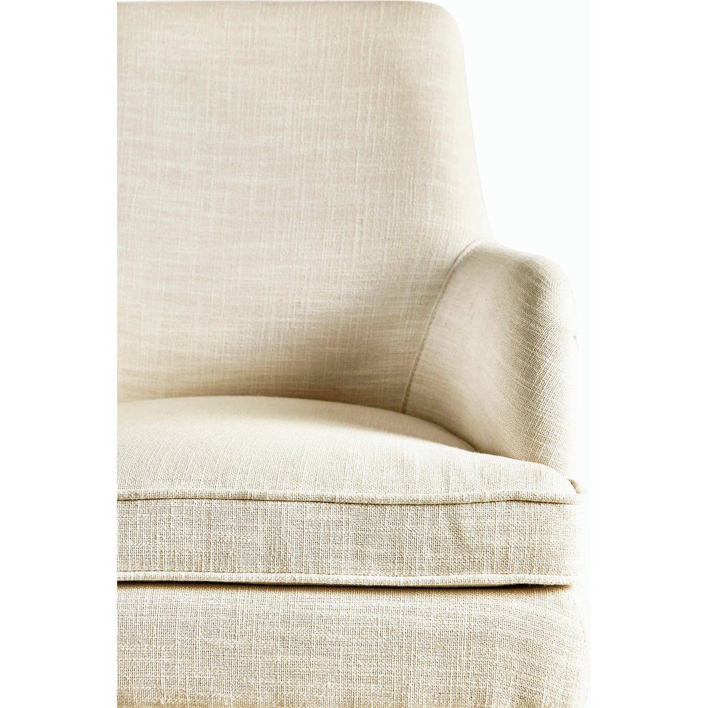 002 SI-2186256 | Closeup | Water Shoal Linen & Grasscloth Host Chair by Jonathan Charles in grasscloth, performance linen. Made from hardwood solids, foam, fabric, grass cloth, brass in a transitional style.