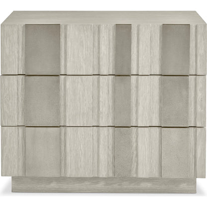 Tempo 3 Drawer Nightstand by Bernhardt in beige. Made from wood, metal in a unique style.