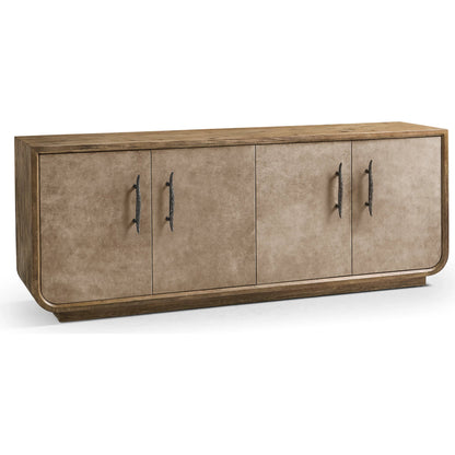 Stone Ridge Leather Credenza by Jonathan Charles in tully light acacia. Made from acacia in a transitional style.