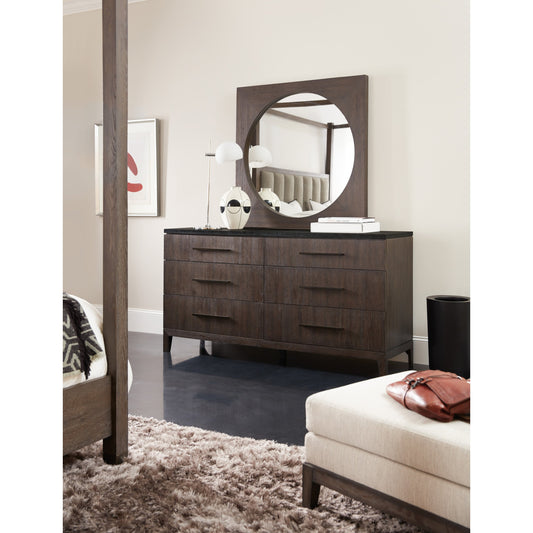 Miramar Aventura Raphael Six-Drawer Stone Top Dresser by Hooker Furniture in smoky arabica, bluestone. Made from white oak veneers, blue stone in a traditional style.