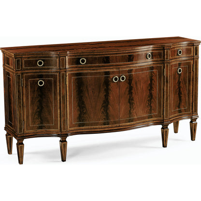 Buckingham Serpentine Mahogany Credenza by Jonathan Charles in brown and medium antique mahogany. Made from acacia in a traditional style.