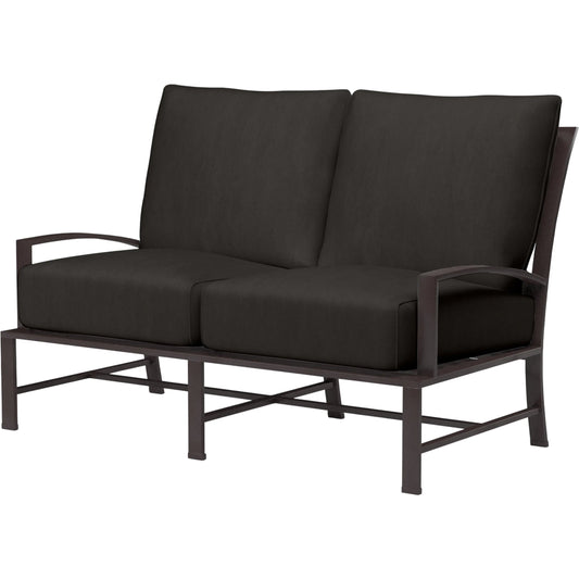 La Jolla Outdoor  Loveseat by Sunset West in browns. Made from aluminum in a modern style.