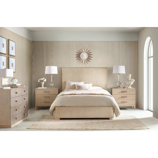 Westwood Panel Bed by Hooker Furniture in light wood and polished limestone. Made from oak veneers in a unique style.