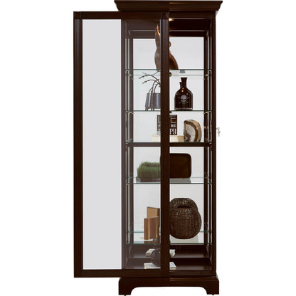 Two Way Sliding Door Curio Cabinet in Cherry Brown by Pulaski Furniture in dark cherry brown. Made from select hardwoods, primavera veneers, manufactured wood, fabric in a traditional style.