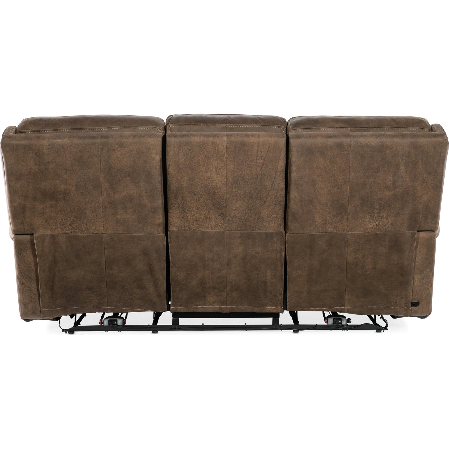 004 SI-2029072 | Additional Silo | Wheeler Power Sofa by Hooker Furniture in seville timber. Made from leather, seville timber (aniline). seville timber features natural hallmarks of the trail such as fat wrinkles healed scars, scratches, mite marks. wax-b