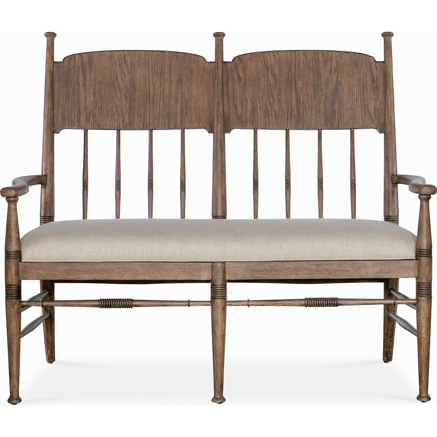 007 SI-2185754 | Additional Silo | Americana Dining Bench by Hooker Furniture in beige. Made from oak veneers and fabric in a cottage & farmhouse style.