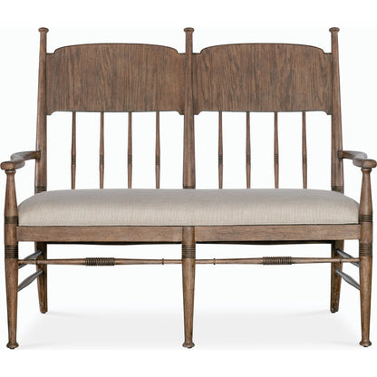 Americana Dining Bench by Hooker Furniture in beige. Made from oak veneers and fabric in a cottage & farmhouse style.