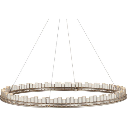 Pleiades Chandelier by Currey and Company in contemporary silver leaf, contemporary silver, clear. Made from wrought iron, seeded crystal in a modern style.