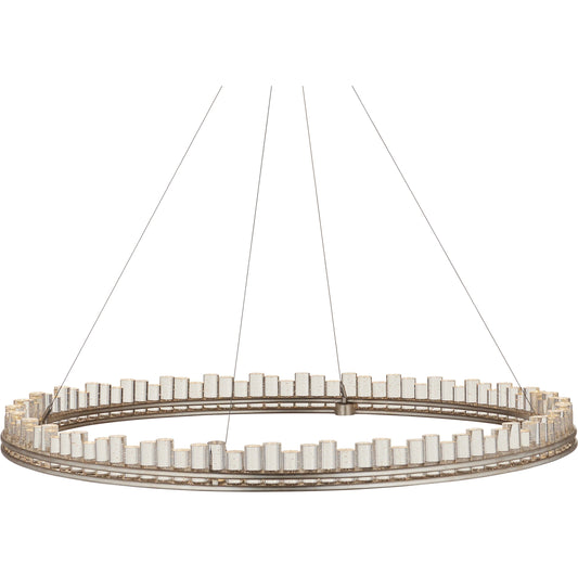 Pleiades Chandelier by Currey and Company in contemporary silver leaf, contemporary silver, clear. Made from wrought iron, seeded crystal in a modern style.