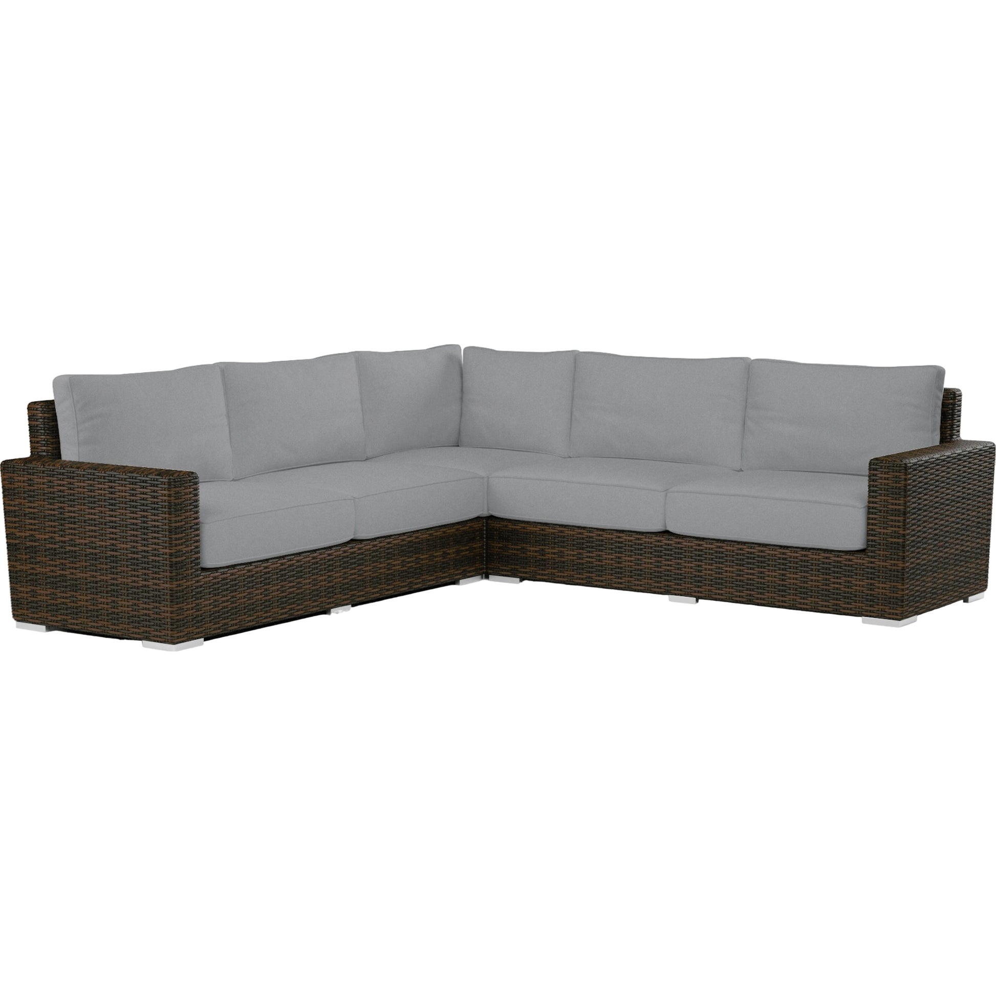 Montecito Outdoor Sectional by Sunset West in cognac. Made from resin wicker in a modern style.