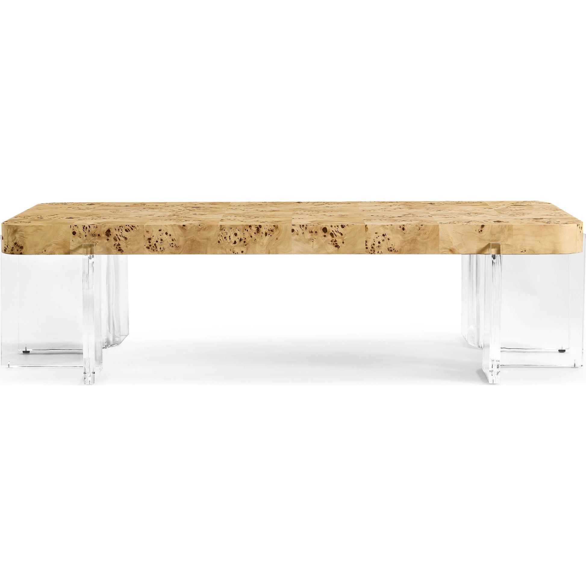 Veil Rectangular Cocktail Table by Jonathan Charles in natural mappa burl. Made from mappa burl in a modern style.