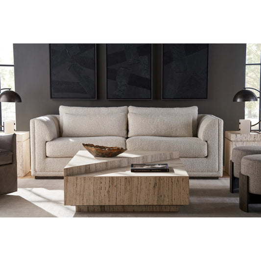 Modern Daxton Cocktail Table by Universal Furniture in white travertine. Made from unique in a transitional style.