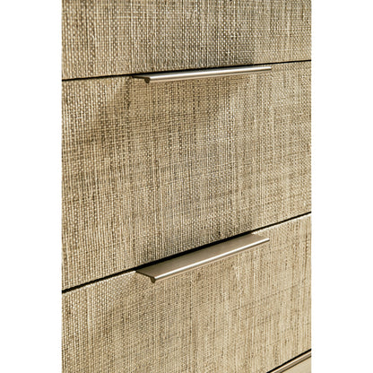 Water Seiche Large Grasscloth Nightstand by Jonathan Charles in whitewash oak. Made from oak, grass cloth, brass in a transitional style.