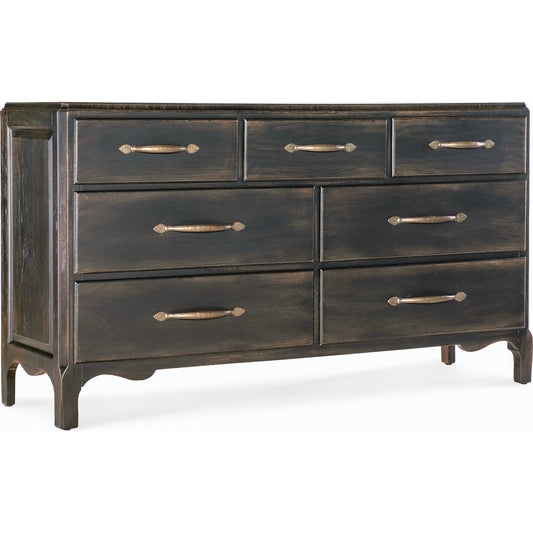 Americana 7-Drawer Dresser by Hooker Furniture. Made from oak veneers and cedar veneers with solid-wood edge top in a cottage & farmhouse style.