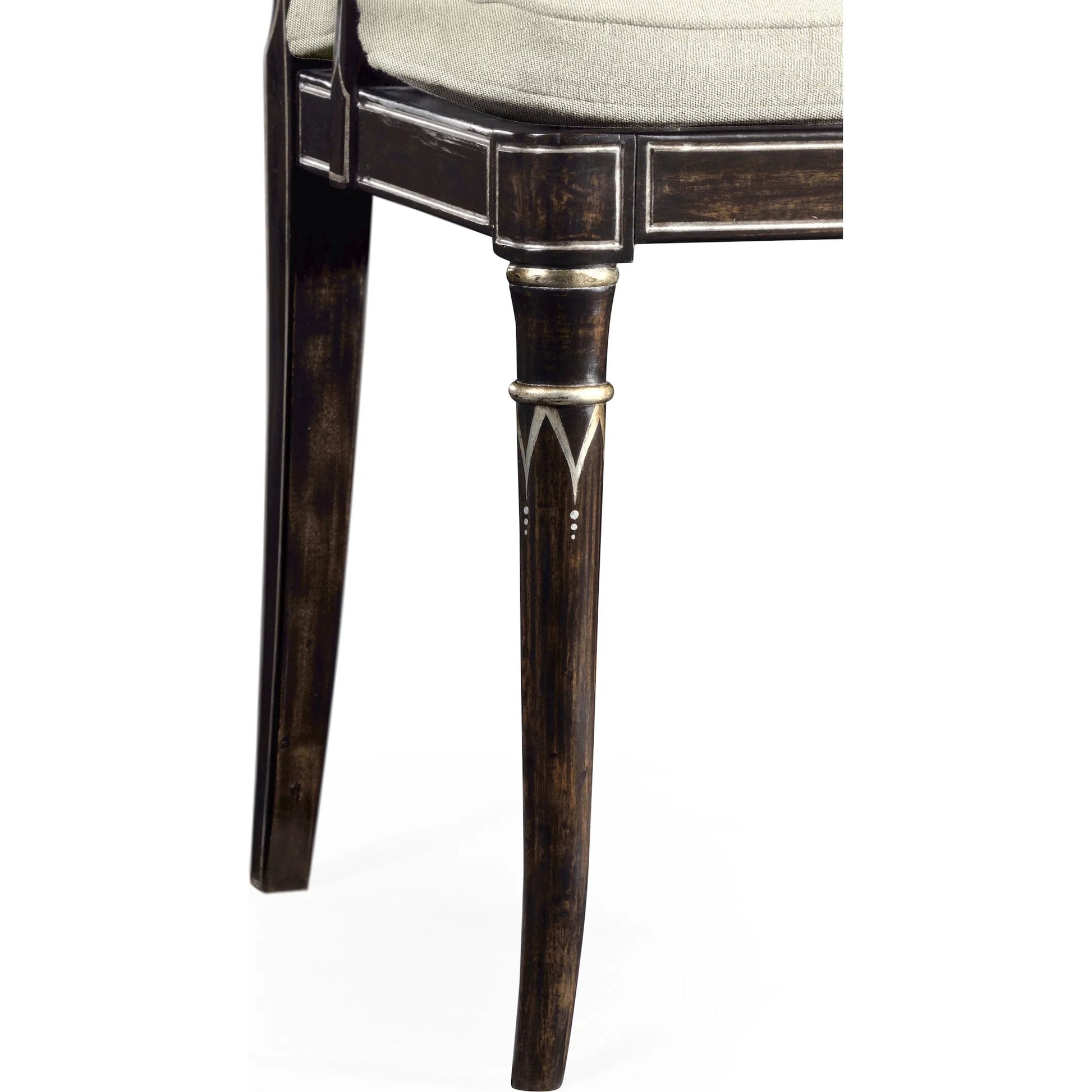 William Yeoward Linden Dining Arm Chair by Jonathan Charles in charcoal wash. Made from acacia, foam, fabric, cane in a traditional style.