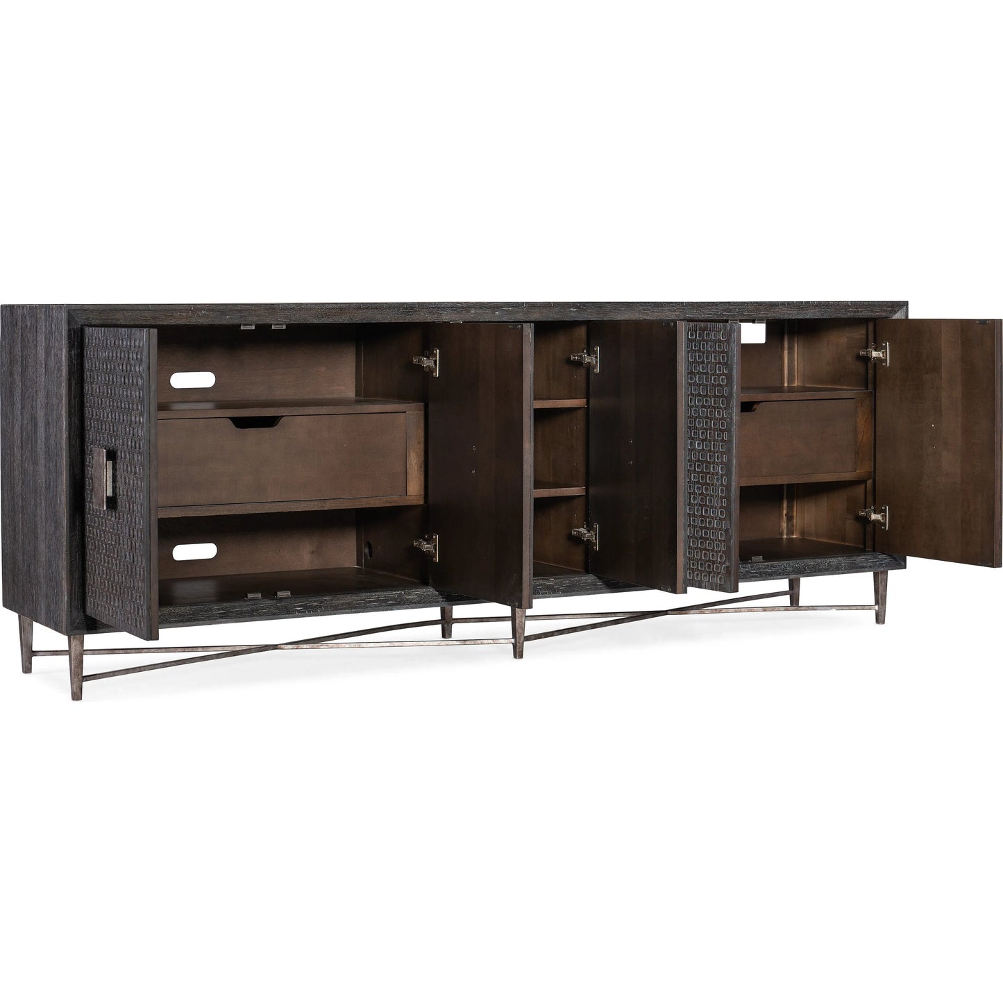 002 SI-2449106 | Additional Silo | Melange Keenan Five Door Credenza by Hooker Furniture in dark wood, silver metal. Made from unique in a modern style.