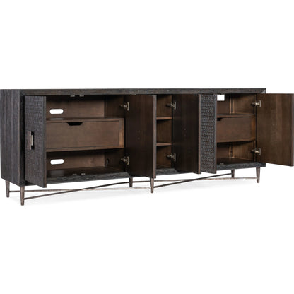 Melange Keenan Five Door Credenza by Hooker Furniture in dark wood, silver metal. Made from unique in a modern style.