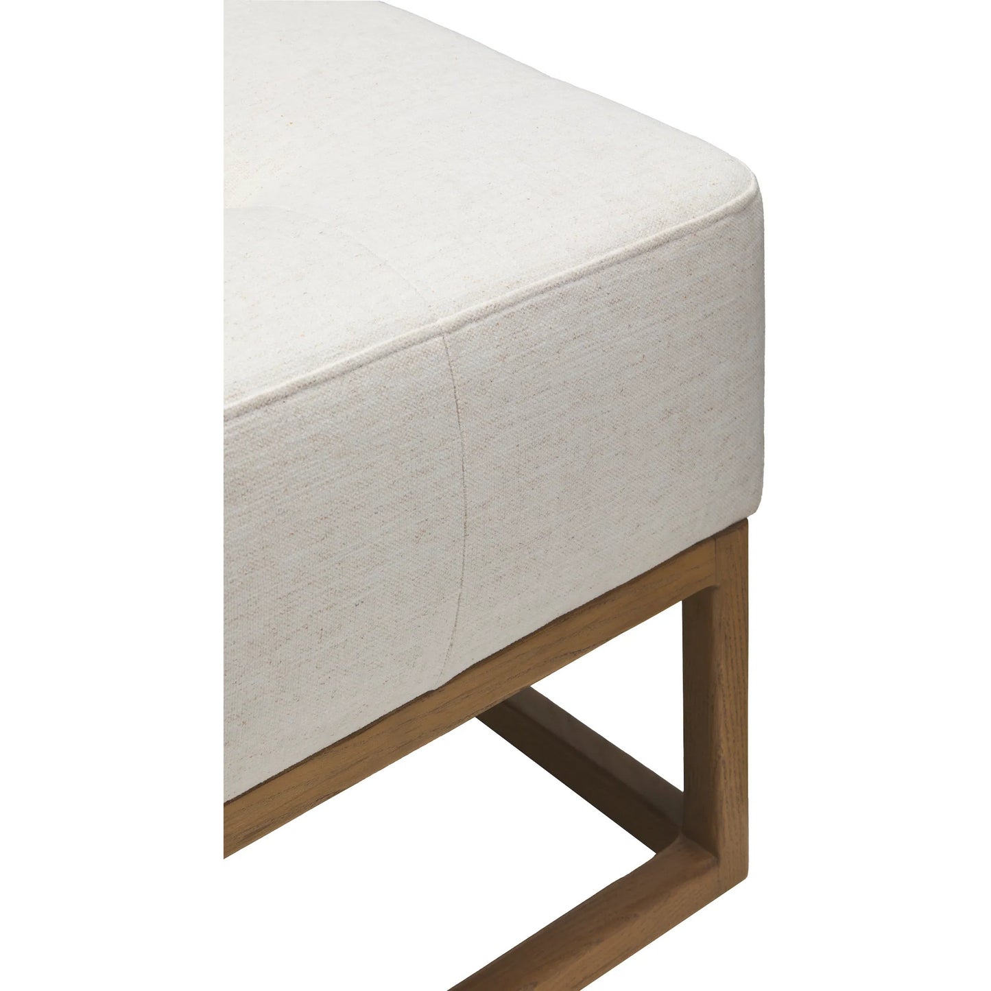 003 SI-2258133 | Closeup | Willis Bench by Surya in light beige, brown. Made from polyester, linen, ash wood, plywood, hollow fill fiber, dacron in a transitional style.