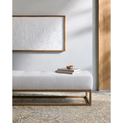 Willis Bench by Surya in light beige, brown. Made from polyester, linen, ash wood, plywood, hollow fill fiber, dacron in a transitional style.