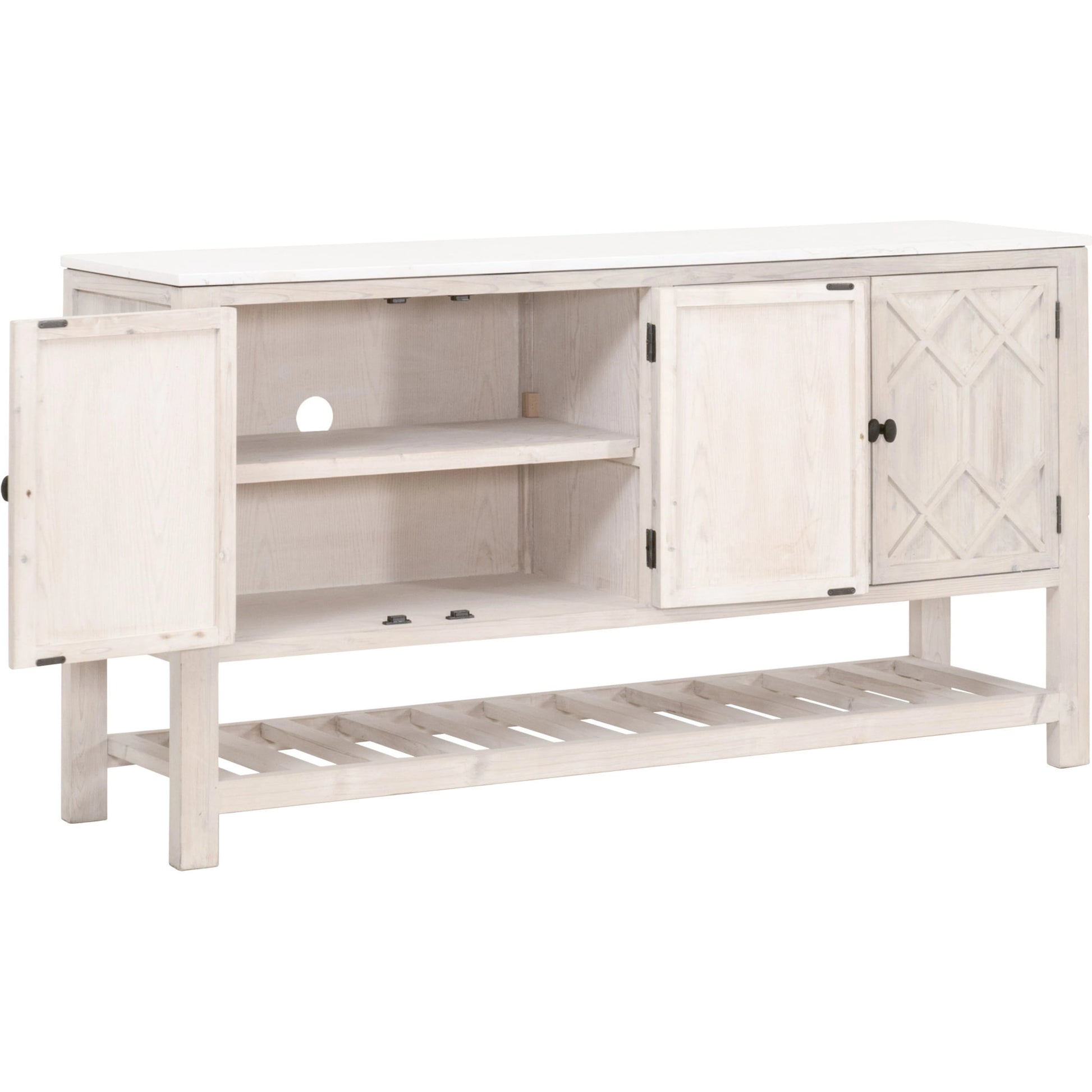 Willow Sideboard by Essentials For Living in white wash pine, white quartz. Made from solid pine wood, solid quartz in a modern style.