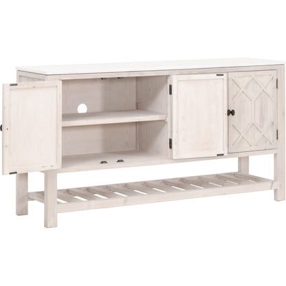 Willow Sideboard by Essentials For Living in white wash pine, white quartz. Made from solid pine wood, solid quartz in a modern style.