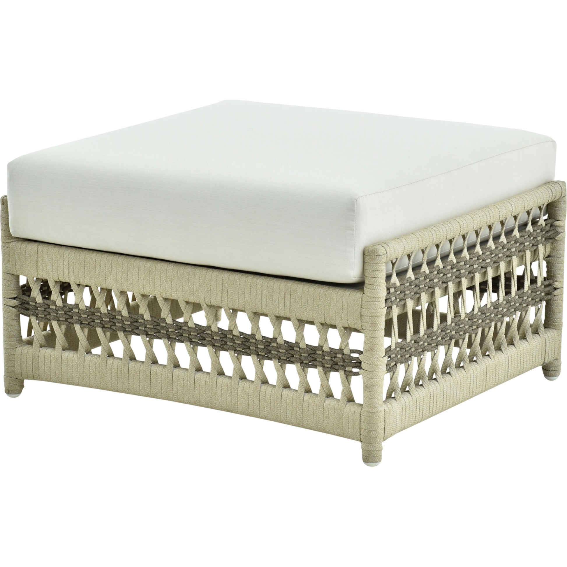 Winder Indoor/Outdoor Ottoman by Surya in cream. Made from sunbrella, acrylic, aluminum, quick dry foam in a rustic style.