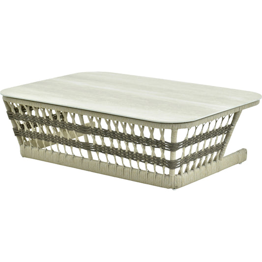 Winder Coffee Table by Surya in cream. Made from aluminum in a rustic style.