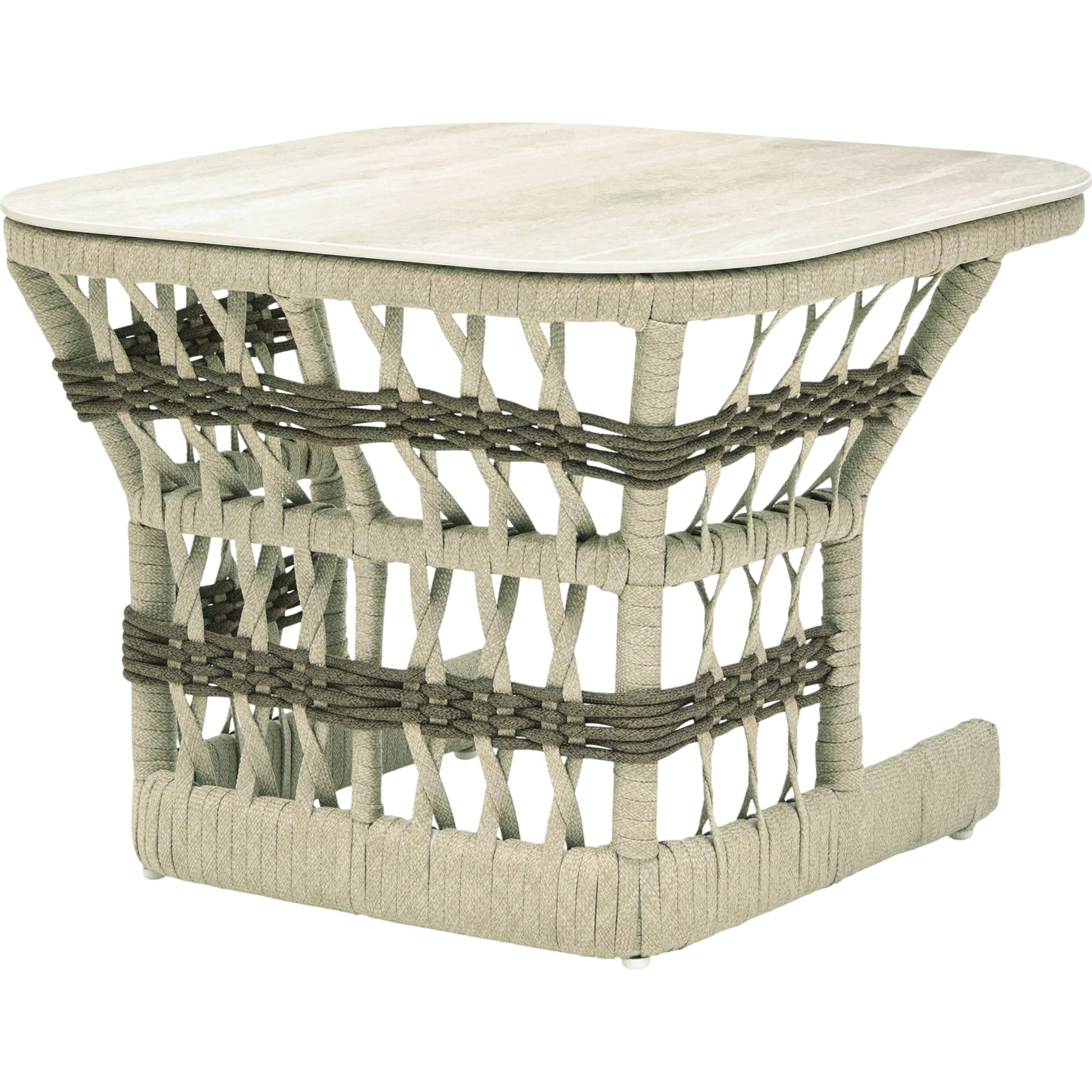 Winder Indoor/Outdoor End Table by Surya in cream. Made from aluminum in a rustic style.