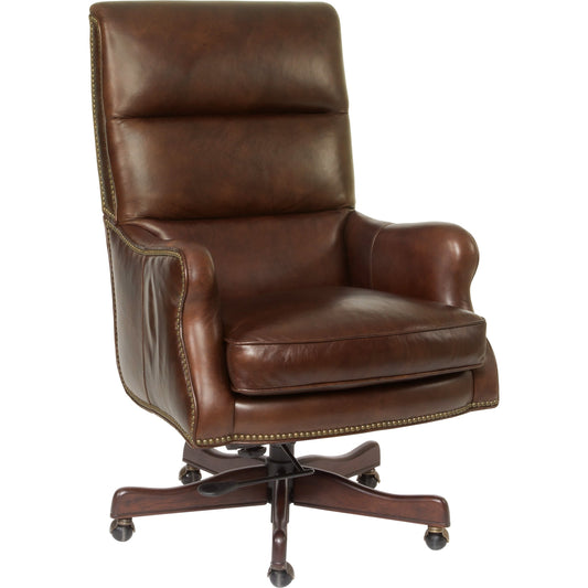Victoria Executive Swivel Tilt Chair by Hooker Furniture in halona native. Made from leather in a unique style.