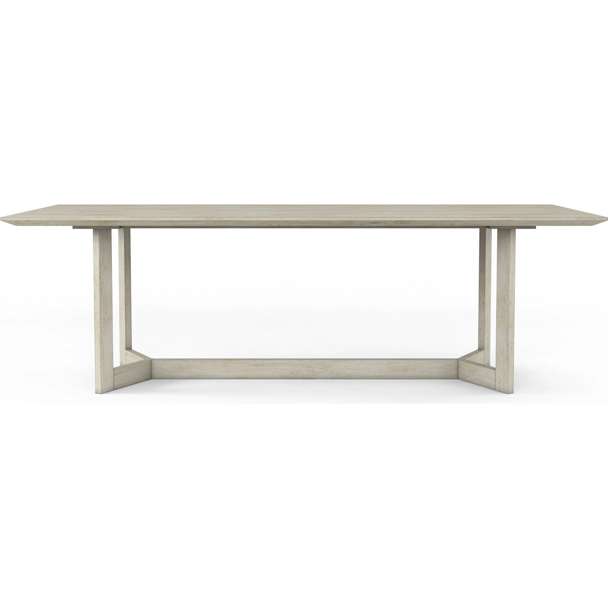 Cotiere Rectangular Dining Table by A.R.T. Furniture in linen. Made from parawood solids, mixed split cathedral quarter-white oak veneer, terrazzo stone, metal in a modern style.