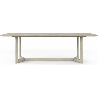 Cotiere Rectangular Dining Table by A.R.T. Furniture in linen. Made from parawood solids, mixed split cathedral quarter-white oak veneer, terrazzo stone, metal in a modern style.