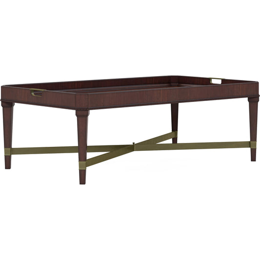 Revival Rectangular Cocktail Table by A.R.T. Furniture in brown and napa mahogany. Made from rubberwood solids, quarter mahogany veneer, resin, metal in a unique style.