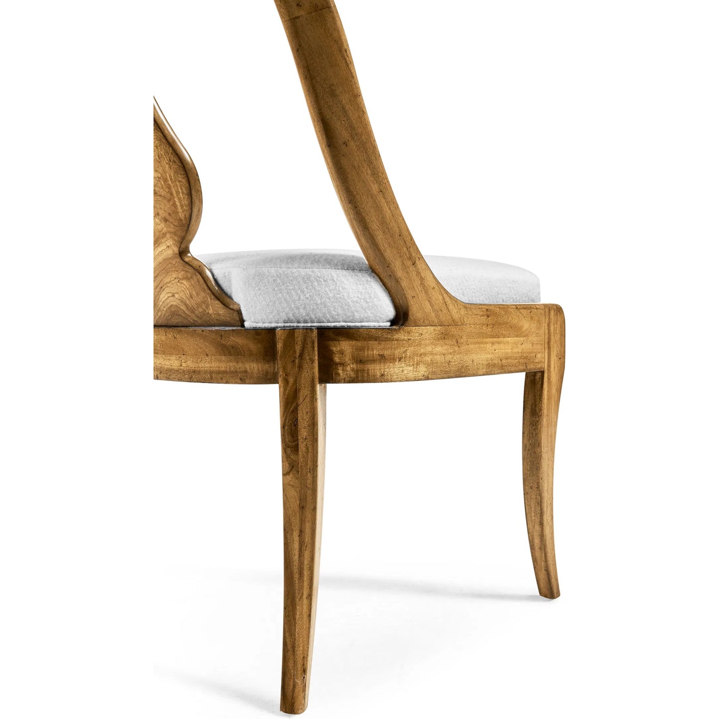 010 SI-2334505 | Closeup | Vermeer Dining Chair by Jonathan Charles in brown and natural cerejeira. Made from alder solids, crotch cerejeira veneers, foam, fabric in a traditional style.