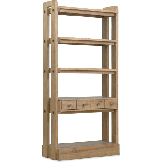 Kalamazoo Bookcase by Hooker Furniture in medium wood and aged oak. Made from white oak veneers in a unique style.