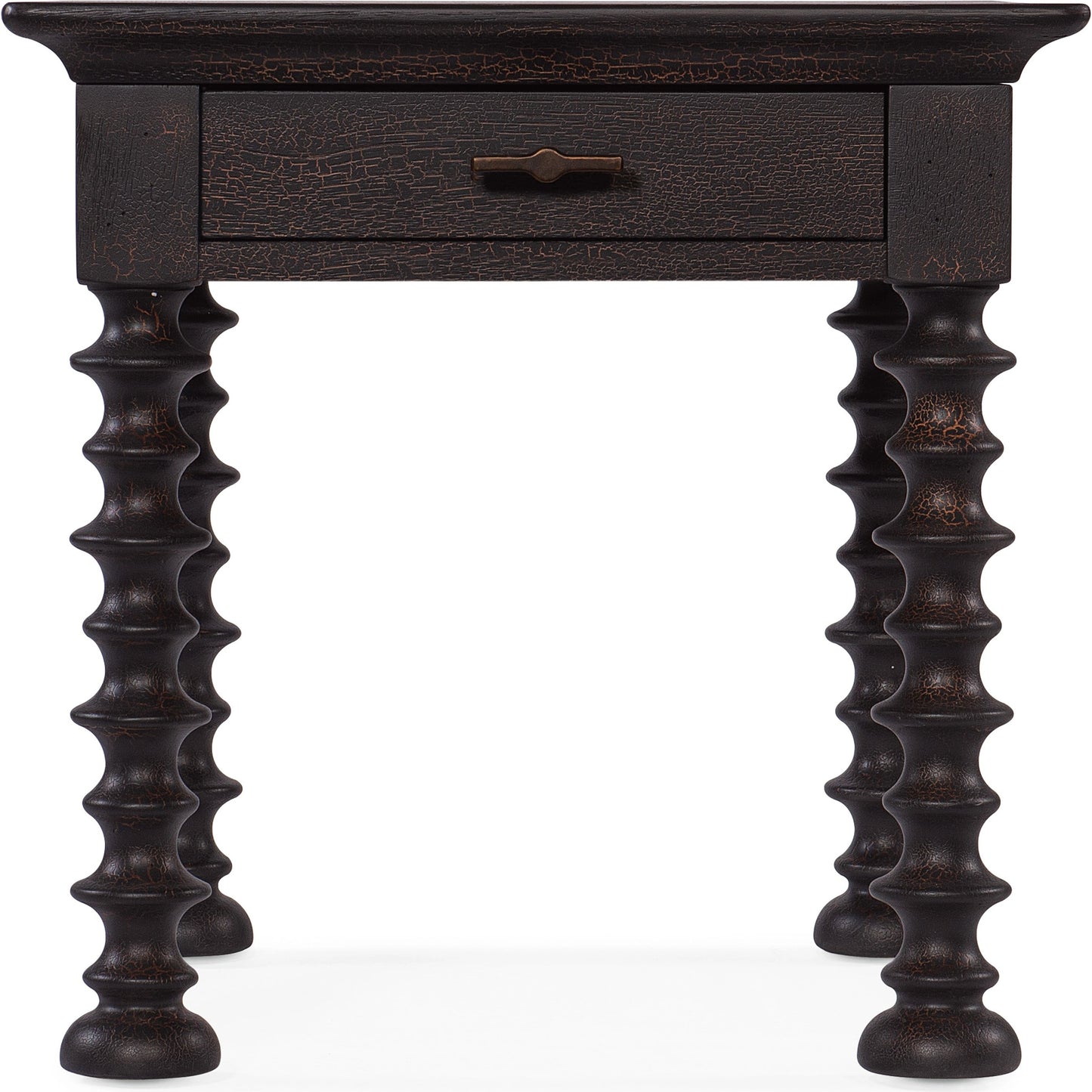 002 SI-1959539 | Additional Silo | Big Sky Turned Leg End Table by Hooker Furniture in charred timber. Made from pecky hickory veneers, solid-wood edged top in a traditional style.