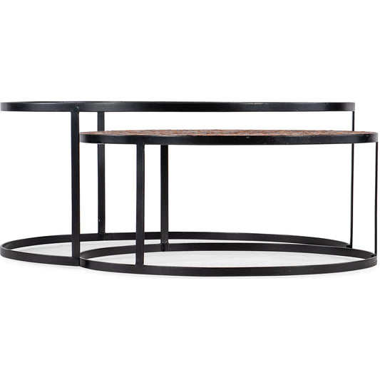 Chatham Nesting Cocktail Tables by Hooker Furniture in black. Made from iron, wood, glass in a transitional style.