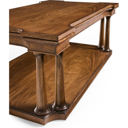 Hattie Cocktail Table by Jonathan Charles in medium crotch walnut. Made from main cerejeira veneer in a unique style.