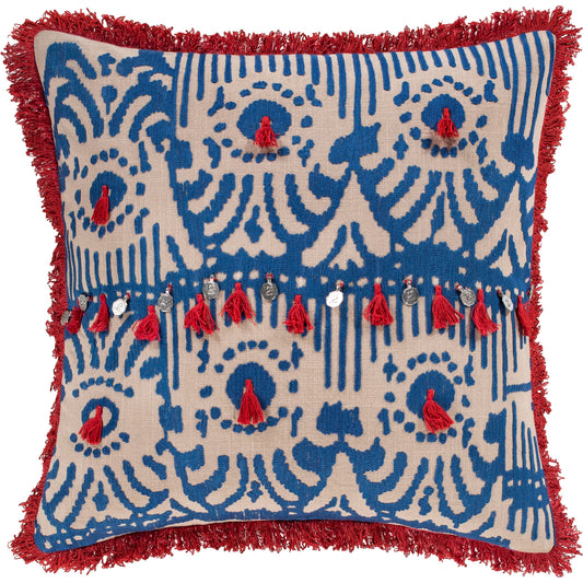 Walai Pillow - 28521 by Surya in light gray, red. Made from 100% cotton in a traditional style.