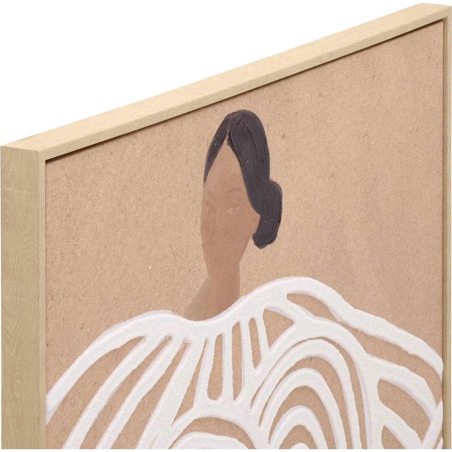 002 SI-2630274 | Closeup | Reagan Frame Art by HedgeApple Essentials in tan, white. Made from poly.canvas, ps (outerframe), wood (inner frame), framed wall art, iron in a unique style.