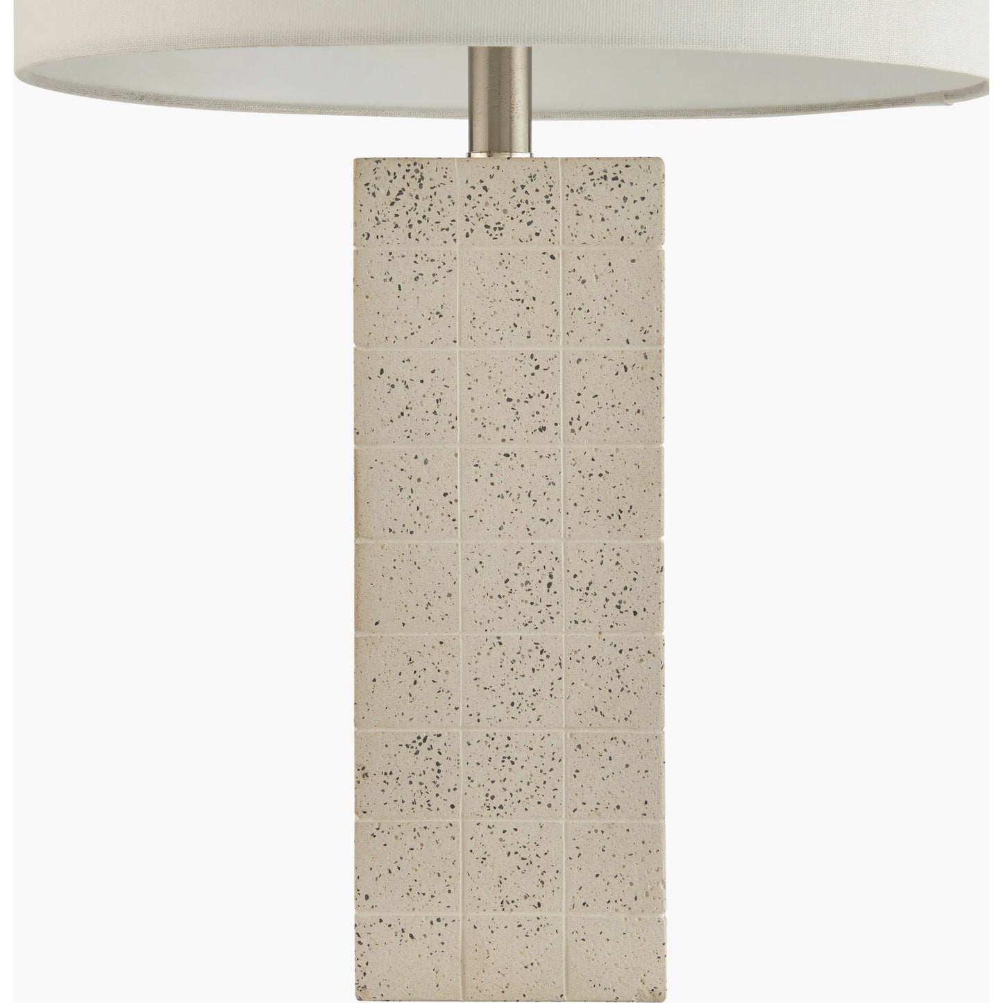 002 SI-2099854 | Closeup | Wilde Accent Table Lamp - 524588 by Livabliss in body: white, metallic - nickel, shade: white, finial: metallic - nickel, harp: metallic - nickel, cord: translucent and hand finishedplatedplated. Made from cement, metal, cotton i