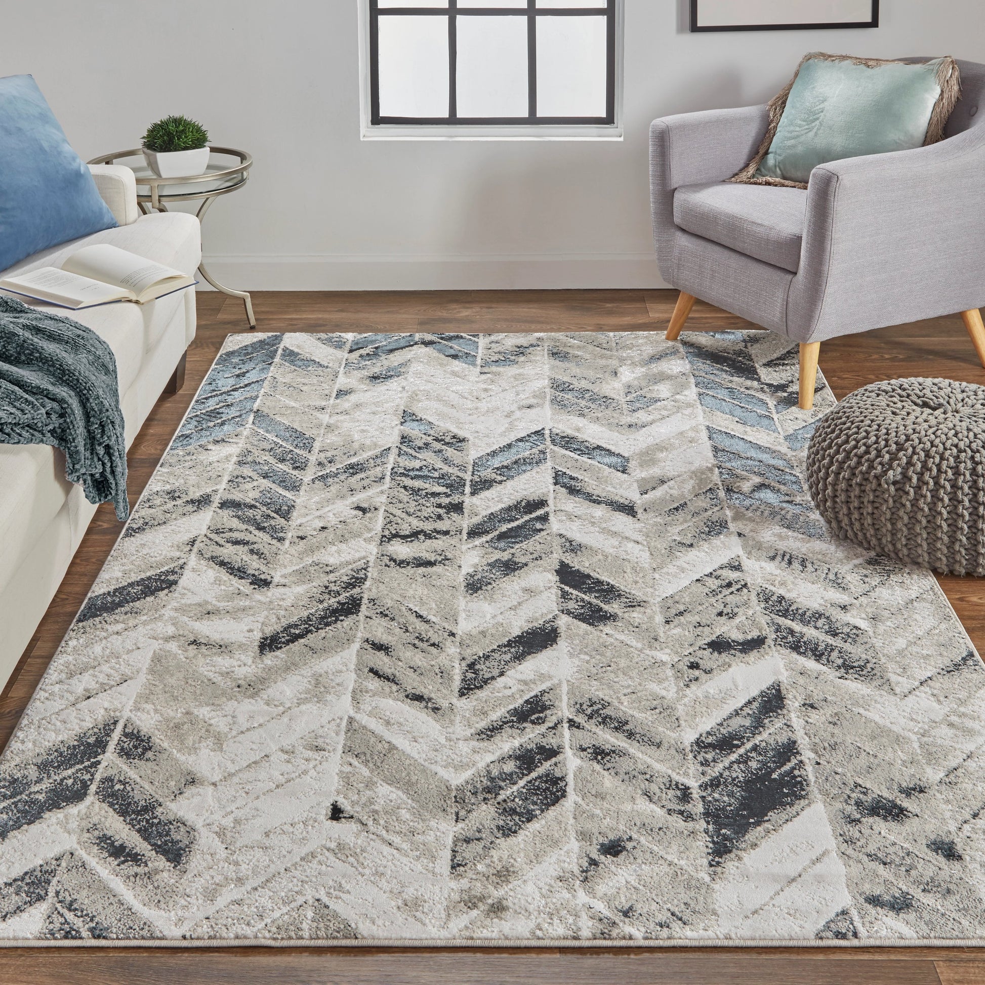 Micah Chevron Rug - 3048F by Feizy in black, gray, silver. Made from polyester, polypropylene in a unique style.