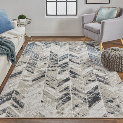 Micah Chevron Rug - 3048F by Feizy in black, gray, silver. Made from polyester, polypropylene in a unique style.