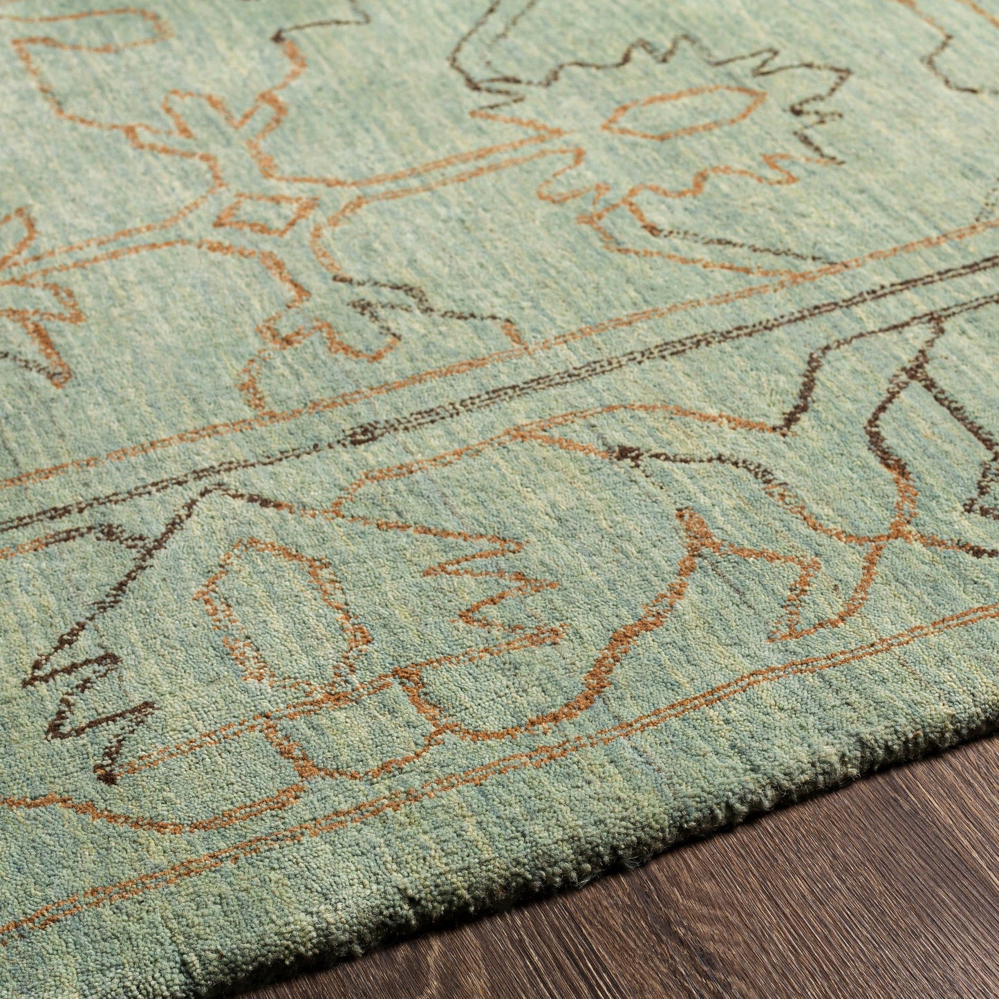 006 65585-26661,65585-26662,65585-26663,65585-26664,65585-26665 | Closeup | Wilmington Rug - 13176 by Surya in dusty sage, slate, charcoal, medium gray. Made from 100% wool in a unique style.