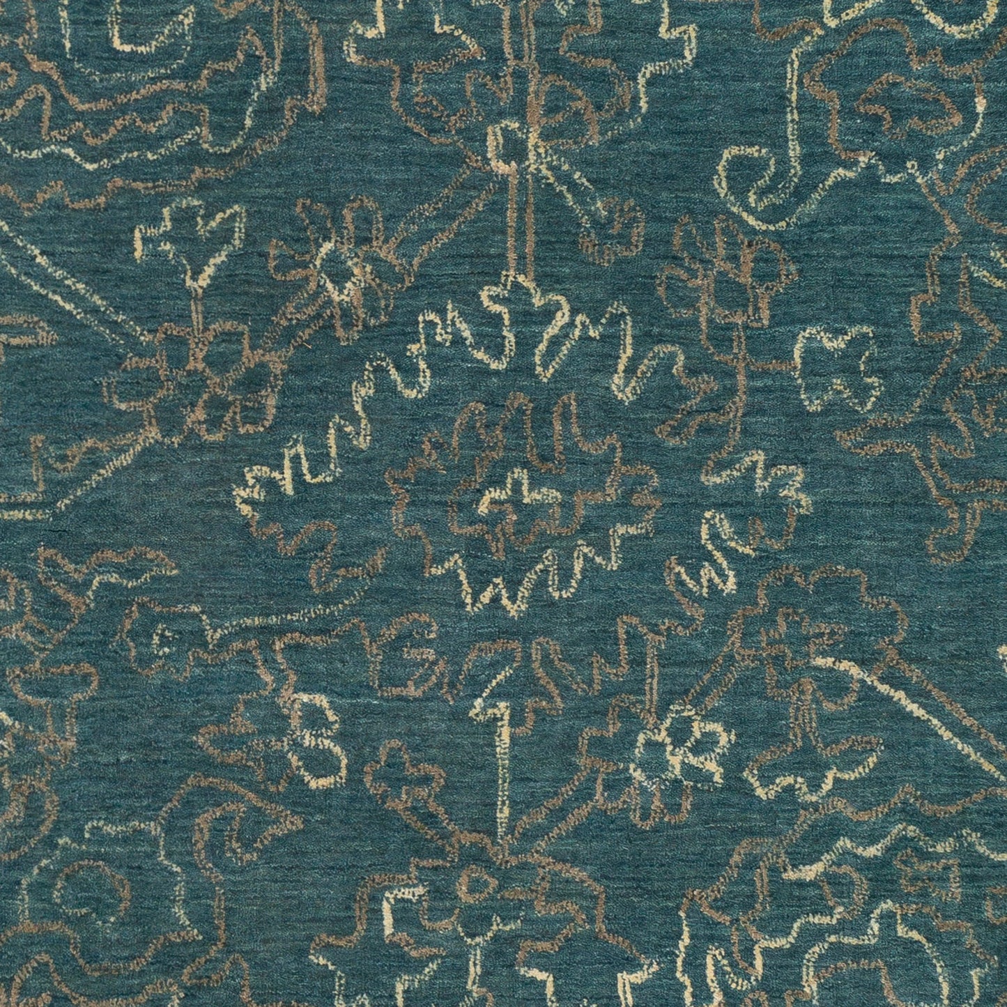 004 102459-26661,102459-26662,102459-26663,102459-26665 | Closeup | Wilmington Rug - 23236 by Surya in dark blue, teal, oatmeal, light brown. Made from 100% wool in a unique style.
