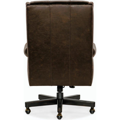Charleston Executive Swivel Tilt Chair by Hooker Furniture in brown. Made from leather in a traditional style.