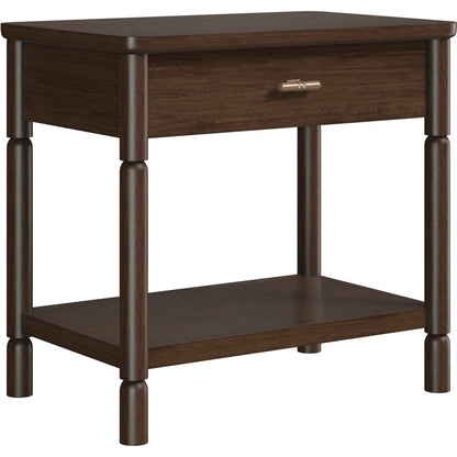 Verge Open Nightstand by A.R.T. Furniture in handcrated walnut. Made from poplar solids, flat cut walnut veneers in a traditional style.