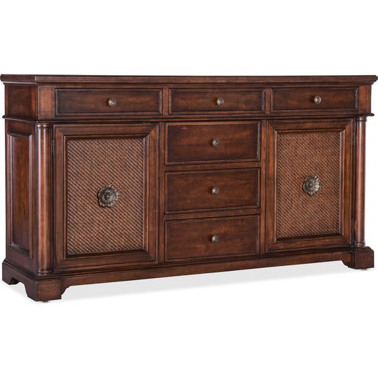 Charleston Two Door-Six Drawer Buffet by Hooker Furniture in maraschino cherry. Made from cherry veneers, cane in a traditional style.