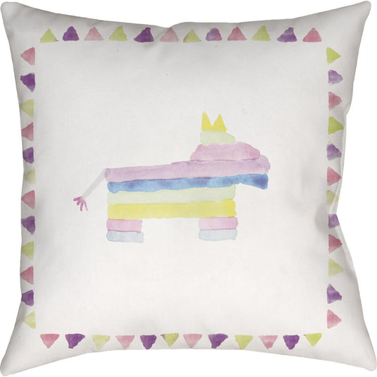 Pinata Pillow - 15301 by Livabliss in neutral, pink, purple, blue, green. Made from front: 100% polyester, back: 100% polyester in a modern style.